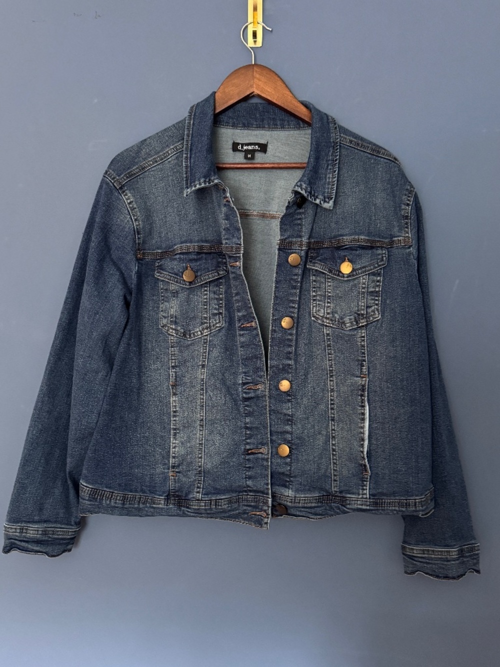 D. Jeans Deep Blue Denim Jacket with Chest Pockets Size 1X in EUC